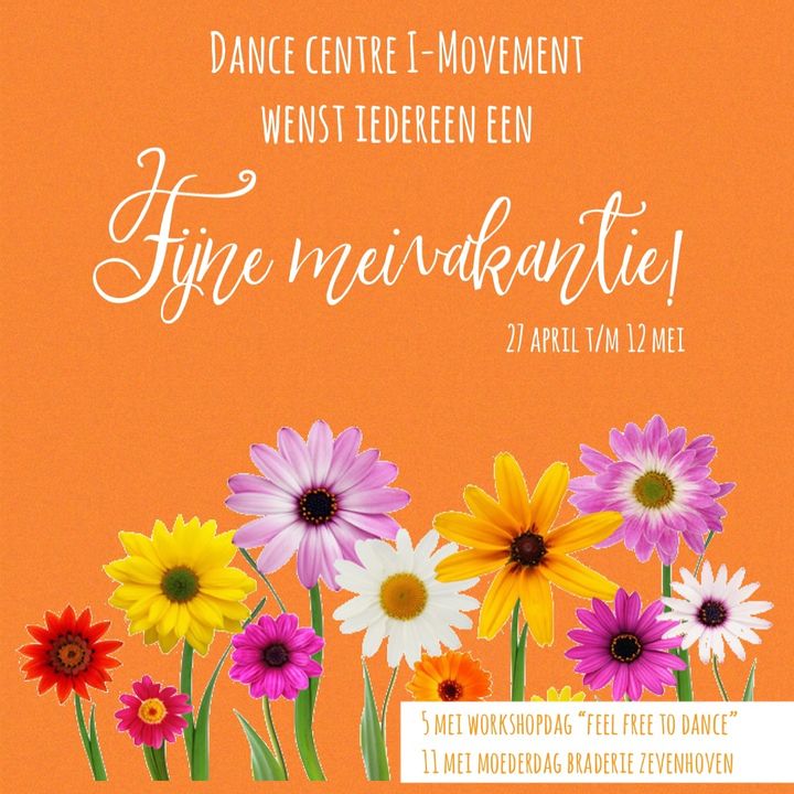 Wij wensen jullie allemaal een hele fijne meivakantie!!🌸🌼🌺Staan de workshopdag “FEEL FREE TO DANCE!” en de moederdag braderie (voor de groepen uit Zevenhoven en alle 3 de selecties) al in jullie agenda?😍Meld je nog snel aan voor de workshops via de Leden App!💃🏻