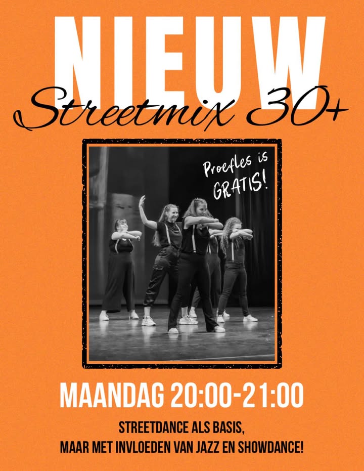🧡NIEUWE LES > STREETMIX 30+🧡Vanaf aanstaande maandag hebben wij een nieuwe les op het rooster, namelijk Streetmix 30+ van 20:00-21:00! Hierin is streetdance de rode draad, maar er zullen ook andere stijlen aan bod komen zoals jazz en showdance. Het is een gangbare les voor alle niveaus. Een proefles is gratis, dus waar wacht je nog op?! Deze proefles is alleen aan te vragen via de website > www.dc-im.nl